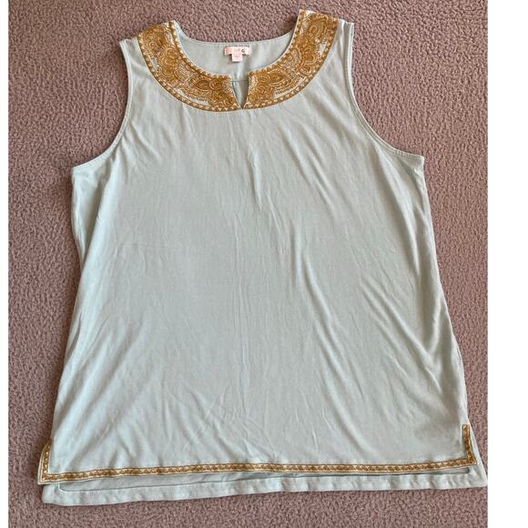 J.Jill Tops - J Jill Tank Top Large Embroidered V-Neck Sleeveless Blouse Stretch Gold Beach